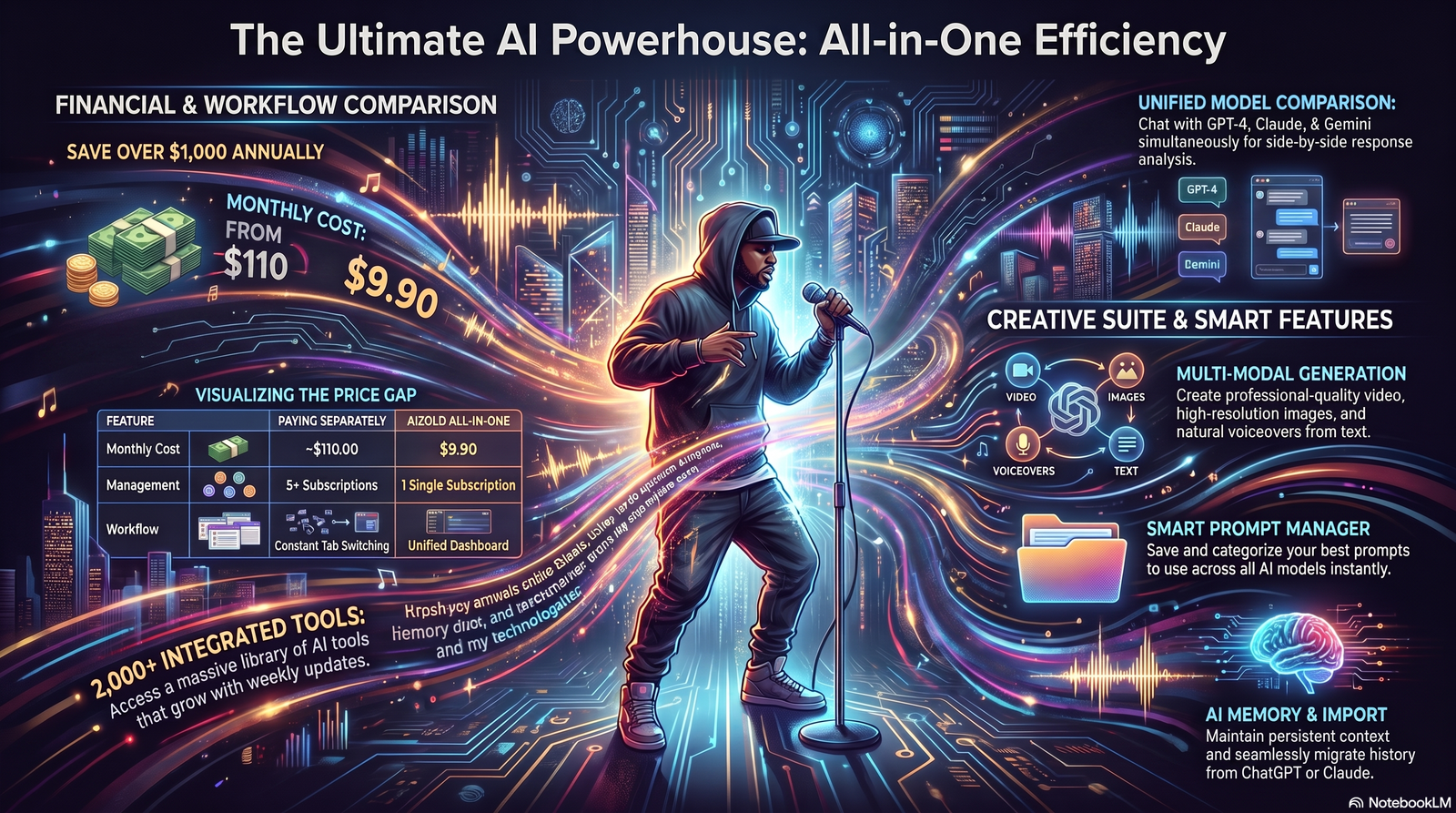 Rap lyrics generator AI illustration showing a rapper writing with AI-assisted text