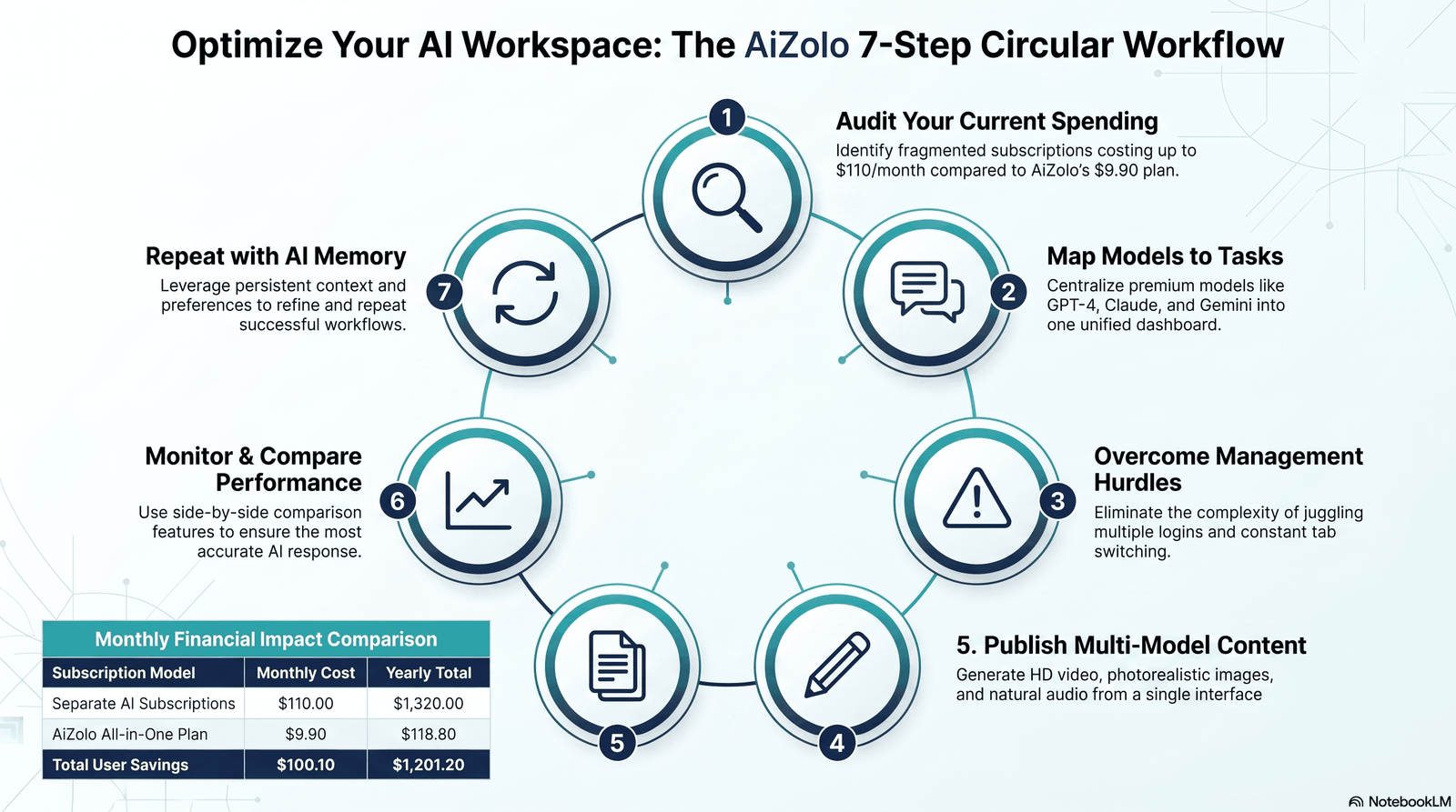 Seven-step circular diagram of the sentiment driven SEO implementation process