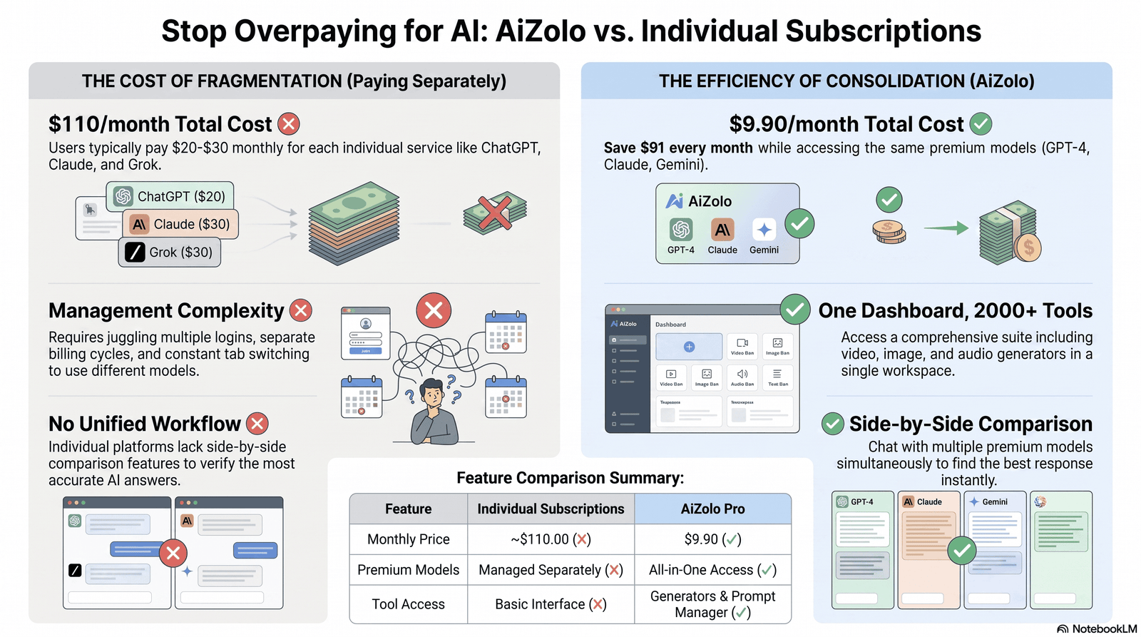 Feature comparison chart between two AI platforms
