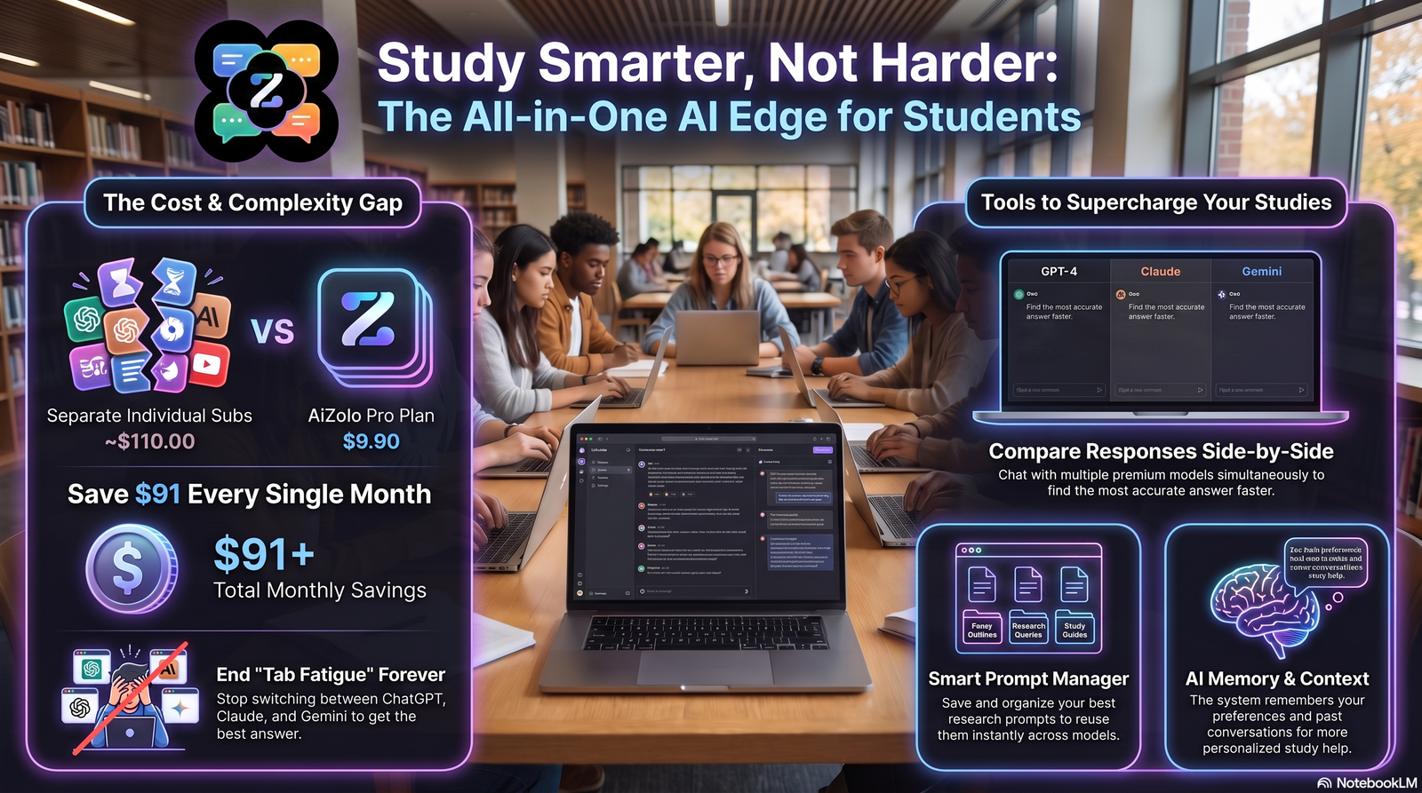 university students using AI tools to study in a library