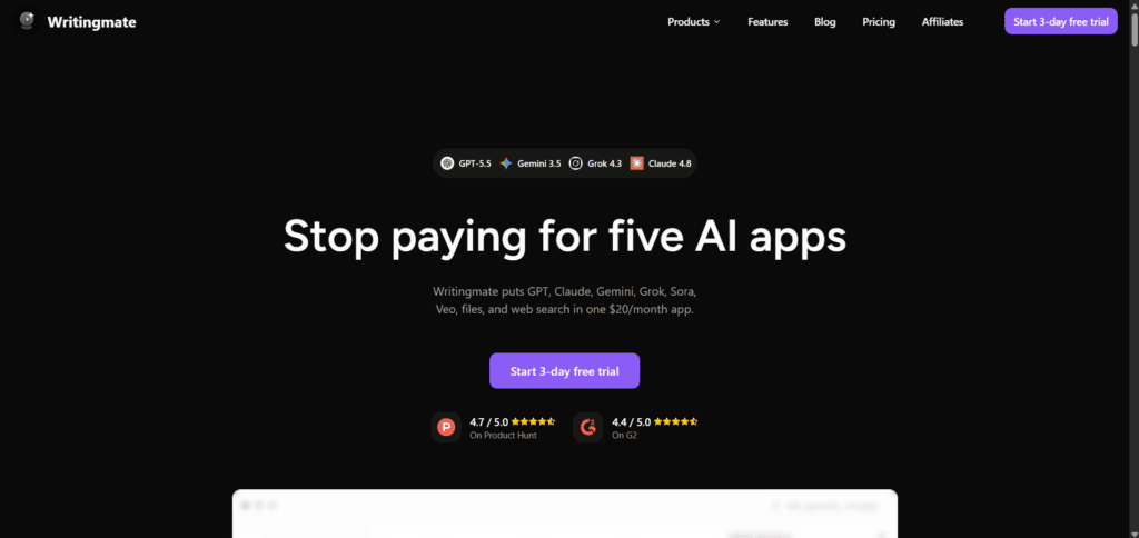 WritingMate dashboard