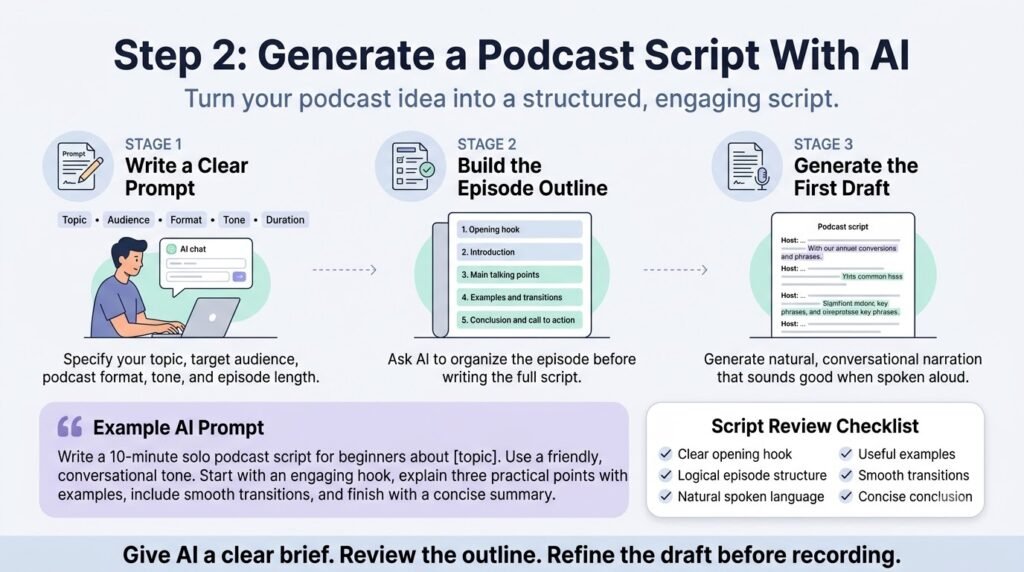 AI Podcast Script and Voiceover Workflow