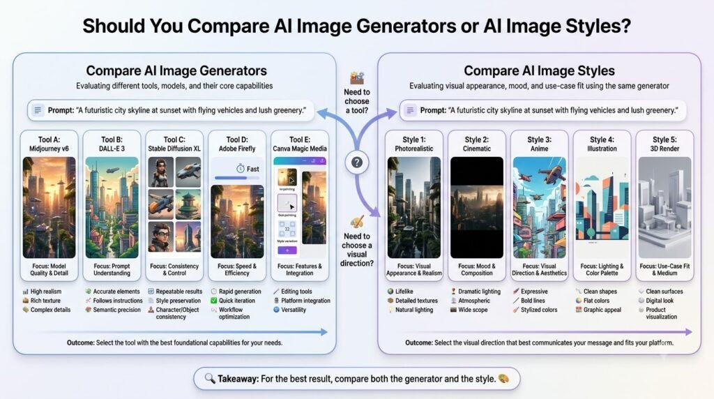 Should You Compare AI Image Generators or AI Image Styles