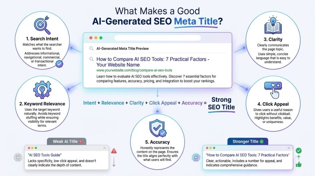 How to Compare AI-Generated SEO Meta Titles and Descriptions 3 What Makes a Good AI-Generated SEO Meta Title